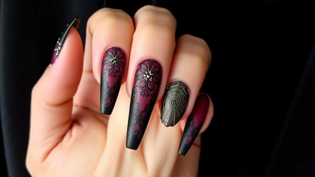 Gothic Lace Pattern Nails Design